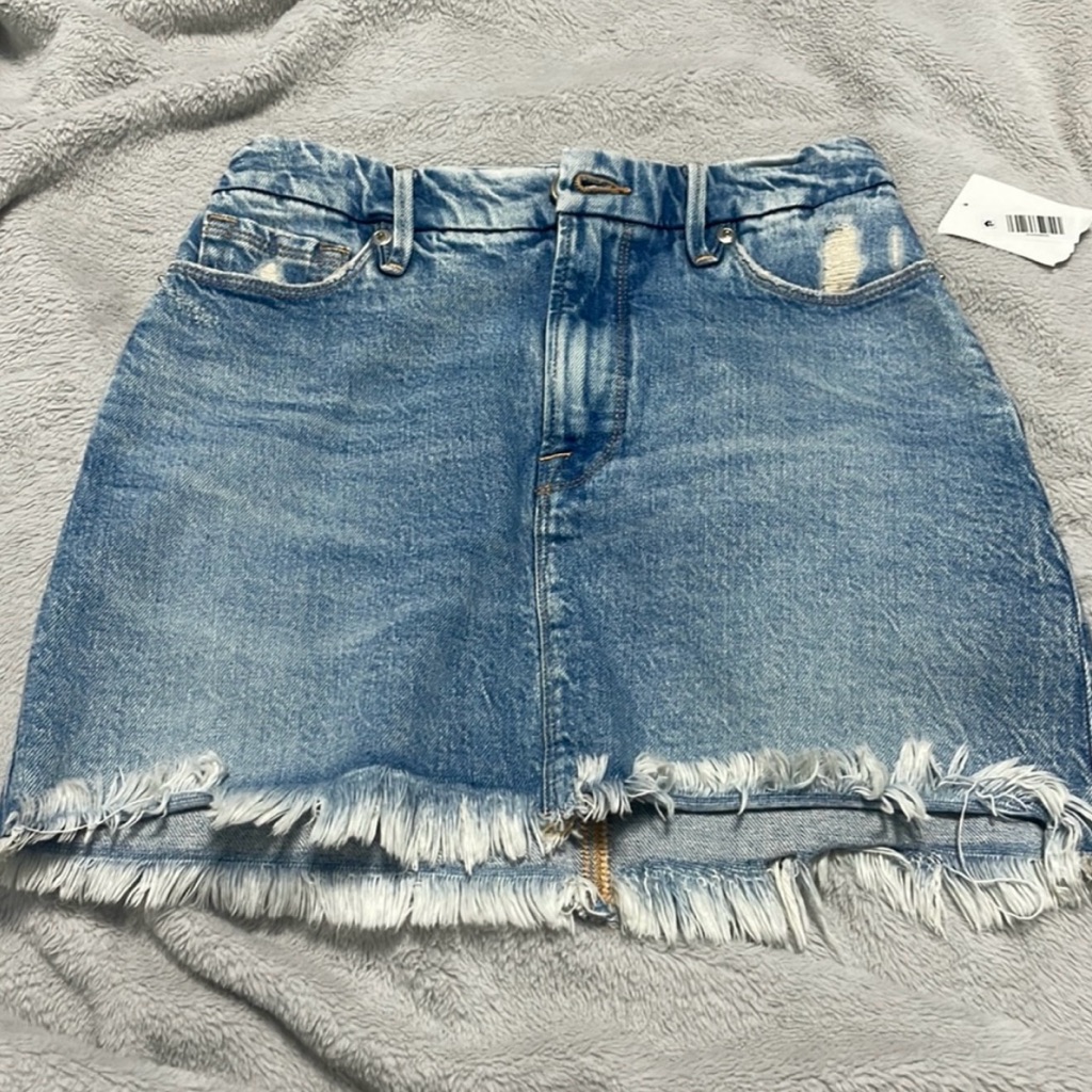 Good American Blue Distressed Denim Mini Skirt